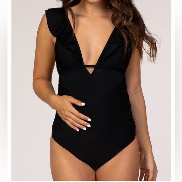 Pinkblush Other - PinkBlush Black Ruffle Tie Maternity One-Piece Swimsuit